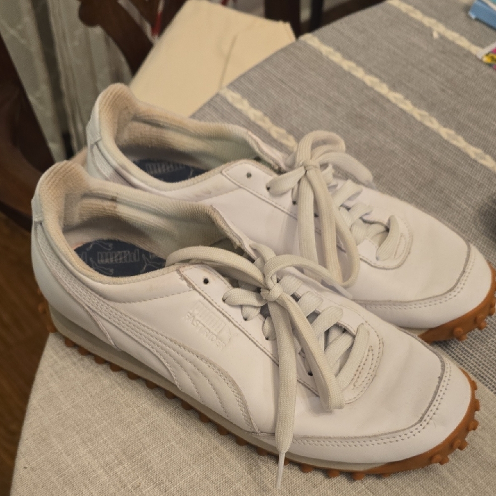 Puma White Sneakers with Brown Sole
